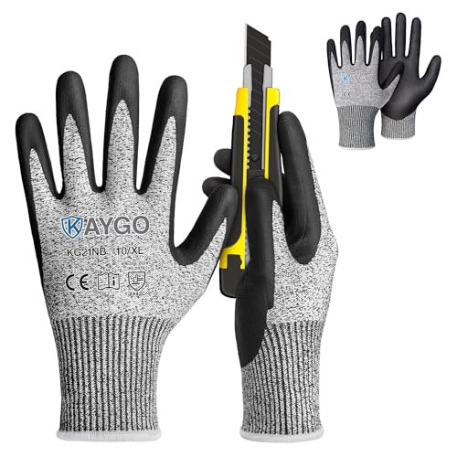 KAYGO 2 Pairs Cut Resistant Work Gloves for Men and Women,ANSI A3 Cutting Gloves,Nitrile Micro-Foam Safety Work Gloves KG21NB,Ideal for Wood Carving,Glass Handling, Construction,Fishing,Grey,XL - color: Grey, size: X-Large (Pack of 2)