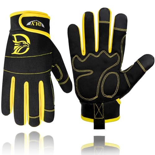 DLY Heavy Duty Work Gloves, Impact Protection Mechanic Gloves, Synthetic Leather Work Gloves, Touchscreen Capable - color: Black, size: Large