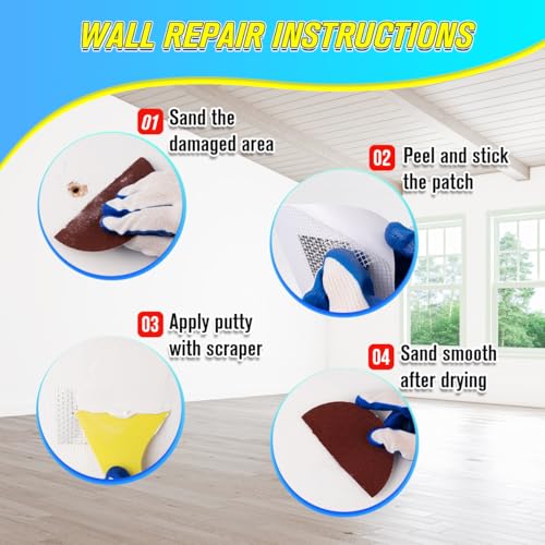 DIYSELF 18 Pack Drywall Repair Kit, Rapid Wall Patch Repair Kit with 2 Spackle Tubes & 6 Wall Patches, Drywall Putty for Nail Holes, Sheetrock, Home Repair, Wall Plaster, Hole Filler, Spackling Paste - size: 18 Pack