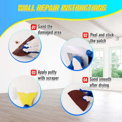 DIYSELF 18 Pack Drywall Repair Kit, Rapid Wall Patch Repair Kit with 2 Spackle Tubes & 6 Wall Patches, Drywall Putty for Nail Holes, Sheetrock, Home Repair, Wall Plaster, Hole Filler, Spackling Paste - size: 18 Pack
