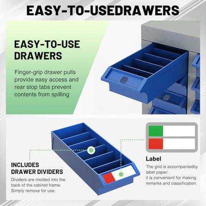 Yeeoy 75 Drawers Parts Cabinet, Bolt and Nut Tool Storage Cabinet, Steel Parts Organization Shelves with ABS Material Drawer & Labels for Tool Hardware Storage, Grey - size: 75 Drawers