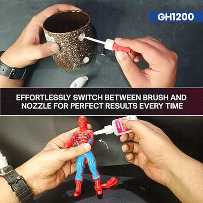 GH1200 2 PCs (2-in-1) Super Glue with Brush Applicator & Nozzle, Mess Free Superglue Brush, Instant Never Dries, 3000 CPS Ca Glue, No Stain Clear Glue, Super Glue for Plastic, Rubber & More - style: 20g x 2Pcs Super Glue Brush & Nozzle