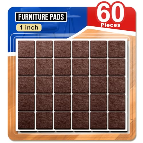Ansible 60 PCS Felt Furniture Pads 1", Felt Pads for Chair Leg Floor Protectors for Hardwood Floors Square (Brown) - size: 60 PCS 1" Brown, Square