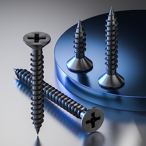 Wensilon (150Pcs) Black Wood Screw Quick Metal Self Tapping Flat Head with Drywall Plastic Anchors kit - size: Black Flat Head Wood Screws