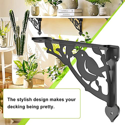 SELEWARE Heavy Duty Shelf Brackets 10 Inch, Bird Shelves Brackets, 300LB Capacity Decorative Metal L Brackets for Floating Shelves, Black Rustic Wall Mount Shelving Bracket with Screws, 4 Pack - size: 10 Inch, style: Bird-4 pack