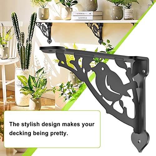 SELEWARE Heavy Duty Shelf Brackets 8 Inch, Bird Shelves Brackets, 300LB Capacity Decorative Metal L Brackets for Floating Shelves, Black Rustic Wall Mount Shelving Bracket with Screws, 4 Pack - size: 8 Inch, style: Bird-4 pack