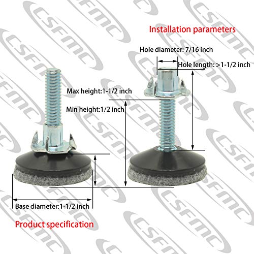Adjustable Leg on Solid Wood Furniture Feet,Table and Chair Levelers Legs,5/16 in Bolt, 1.5 in Base Diameter (4 pcs)