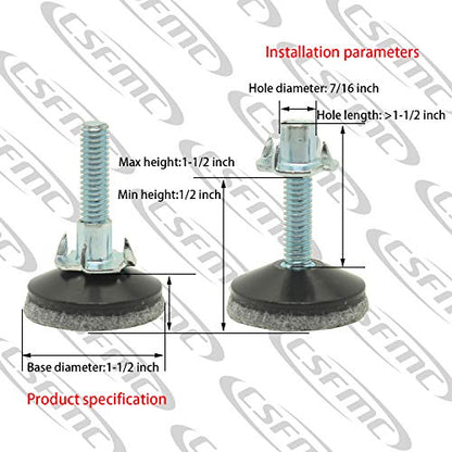 Adjustable Leg on Solid Wood Furniture Feet,Table and Chair Levelers Legs,5/16 in Bolt, 1.5 in Base Diameter (4 pcs)