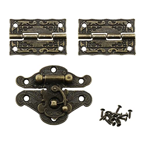 MEETOOT Zinc Alloy Jewelry Box Antique Vintage Latch Hasp with 2 Hinges and Mounting Screws, Bronze