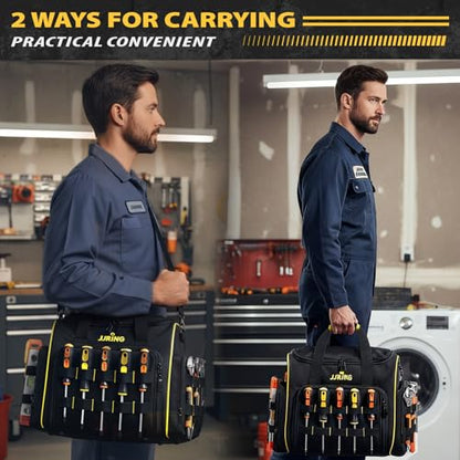 JJRING 2.0 Gen Tool Bag With 3 Removable Cases, Double Layers&Large Capacity Tool Tote, Multi-Pocket Organizer For Tools and Crafts, Durable And Water-Resistant(Yellow)