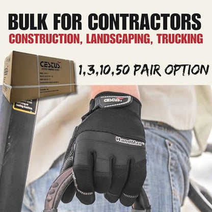 Cestus 6061, Black Work Gloves, Coarse Grit Palm (1,3,10,50 Pairs) - size: Large