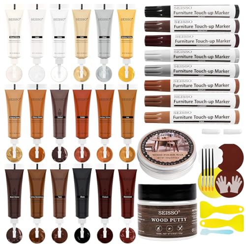 Wood Furniture Repair Kit, 40 Sets-18 Colors Wood Filler Putty and 8 Furniture Touch Up Markers, Vinyl Floor Repair Kit for Scratches Holes, Hardwood Floor Door, Cabinet Table, Bedposts - color: 40 pcs