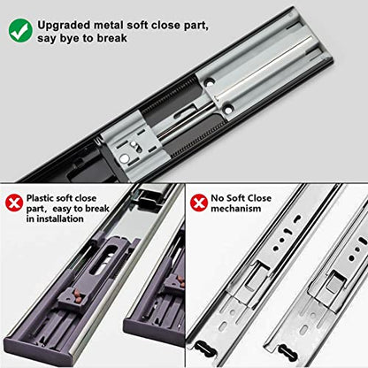 LONTAN 24 Inch Soft Close Drawer Slides 2 Pair 3-Section Full Extension Ball Bearing Drawer Glides Heavy Duty Black Kitchen Replacement Rails 100lb Capacity - color: Black, size: 24 Inch
