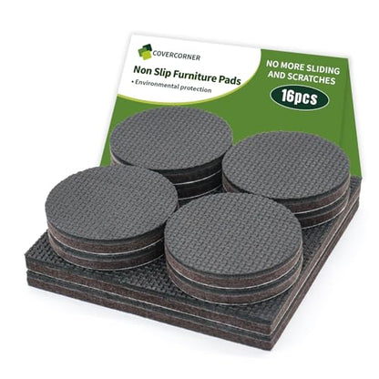 Non Slip Furniture Pads 16 PCS - 8 pcs 2” Round + 8 pcs 2" Square - Anti Slip Furniture Pads - Self Adhesive Rubber Feet Furniture Feet - Chair Leg Floor Protectors - size: Round 2 inch +Square 2 inch 16PACK