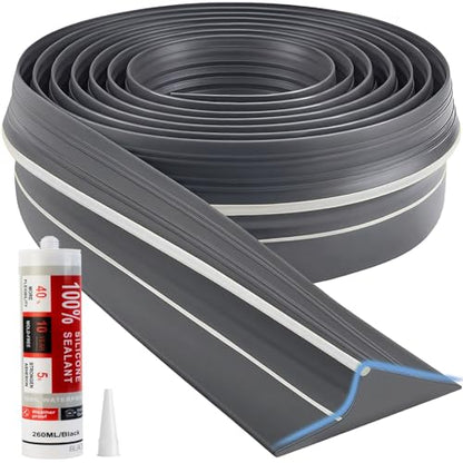 Jin&Bao Universal Garage Door Threshold Seal Strip 12FT Kit, Bottom Waterproof Rubber Weather Stripping Replacement（Gray, 1 Adhesive） - color: Gray, size: 12 Feet