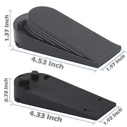 4-Pack Premium Door Stoppers with 2-in-1 Soft Rubber & Hard Plastic Design - Heavy Duty Wedge Stops for Floor Gaps, Child & Finger Safety, Fits Carpet/Tile/Hardwood Floors (Black) - size: 4pcs Set