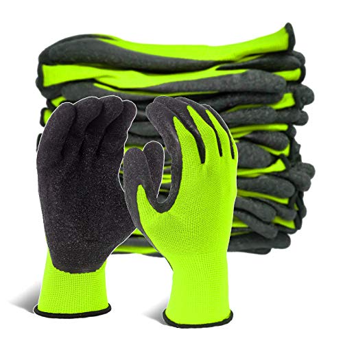 Evridwear Crinkle Latex Rubber Hand Coated Safety Work Gloves for Men Women General Multi Use Construction Warehouse Gardening Assembly Landscaping (XS,12 Pairs Pack) - color: Green, size: X-Small