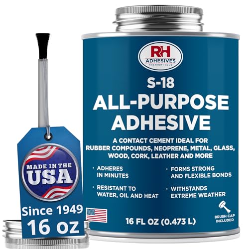 S-18 All-Purpose Adhesive, 16 oz. can - Multi-Purpose, Rubber, Metal, Leather, Felt, Wood, Neoprene, Glass, Flexible, Waterproof, Long Lasting - RH Adhesives - size: 16 oz