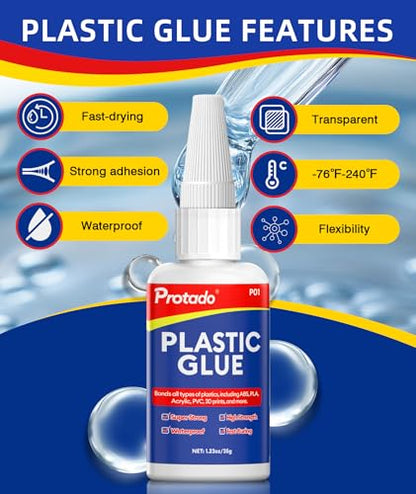 Plastic Glue, 35g Heavy Duty Super Strong Clear Glue, Waterproof Heat Resistant Adhesive for Plastic Bonding, Repair, ABS, PVC, PLA, 3D Printing, Acrylic, Nylon, Vinyl, Toys, Models, DIY Kits - style: Plastic Glue