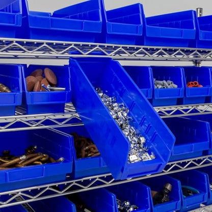 Akro-Mils 30120 Plastic Shelf Bins, Heavy Duty Storage Bins for Garage, Closet, and Drawer Organization, 12" x 4" x 4", Blue, 24-Pack - color: Blue