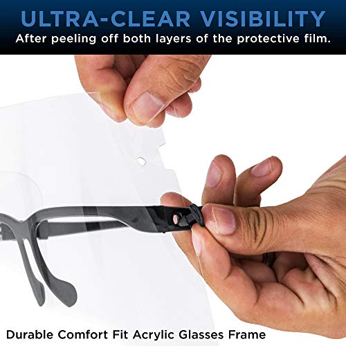 TCP Global Salon World Safety Face Shields with Black Glasses Frames (Pack of 10) - Ultra Clear Protective Full Face Shields to Protect Eyes, Nose, Mouth - Anti-Fog PET Plastic, Goggles - color: Black