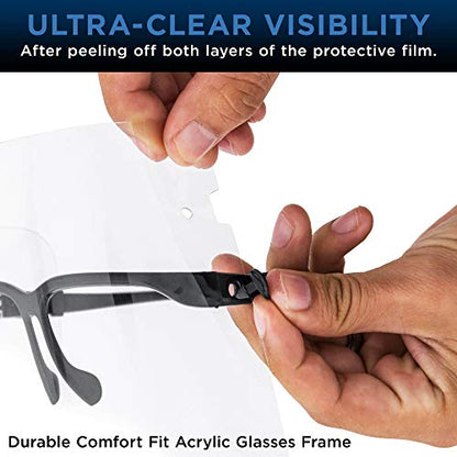 TCP Global Salon World Safety Face Shields with Black Glasses Frames (Pack of 10) - Ultra Clear Protective Full Face Shields to Protect Eyes, Nose, Mouth - Anti-Fog PET Plastic, Goggles - color: Black