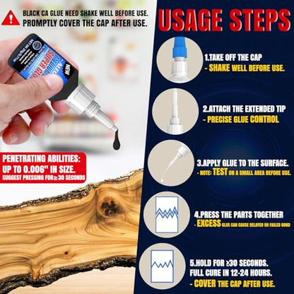 20g Black Medium CA Glue (150 CPS), Premium Cyanoacrylate Super Glue for Wood, Glass, Metal, Paper, Leather, Plastic, Ceramic, Rubber, Jewelry, Woodworking, Hobby Models, and Craft Project - size: Black/150CPS
