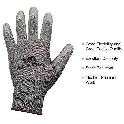 ACKTRA Ultra-Thin PU Safety WORK GLOVES 12 Pairs, WG002 Blue/Black, Large - color: Blue/Black, size: Large (Pack of 12)