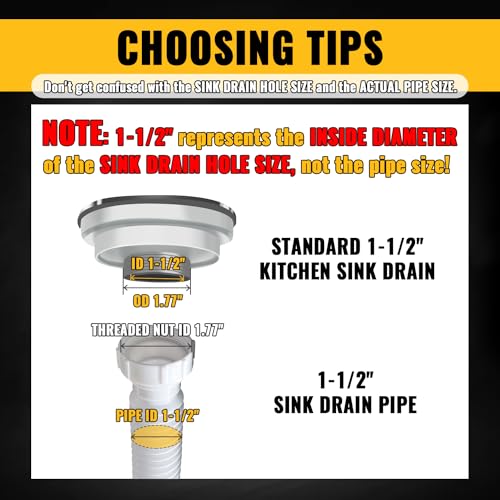 VIVIDA Flexible Sink Drain Pipe, 1-1/2" Expandable Flexible P Trap Drain Pipe, 11"-31.5" Sink P Trap for Bathroom & Kitchen, 1-1/4" Adapter Included, White, 1 PACK - color: White, size: 11" to 31.5"