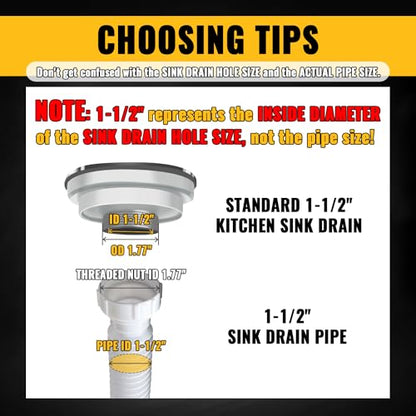 VIVIDA Flexible Sink Drain Pipe, 1-1/2" Expandable Flexible P Trap Drain Pipe, 11"-31.5" Sink P Trap for Bathroom & Kitchen, 1-1/4" Adapter Included, White, 1 PACK - color: White, size: 11" to 31.5"