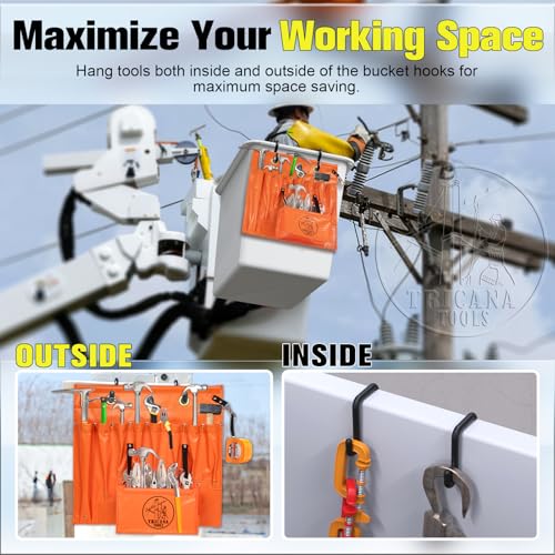 Lineman Tool Board, Aerial Apron, Bucket Truck Tools Organizer with Over 16 Pockets, Tool Organizer for Bucket Trucks and Lineman, Includes Two 2” Bucket Hooks - size: 8 Pockets
