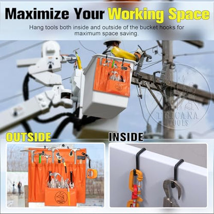 Lineman Tool Board, Aerial Apron, Bucket Truck Tools Organizer with Over 16 Pockets, Tool Organizer for Bucket Trucks and Lineman, Includes Two 2” Bucket Hooks - size: 8 Pockets