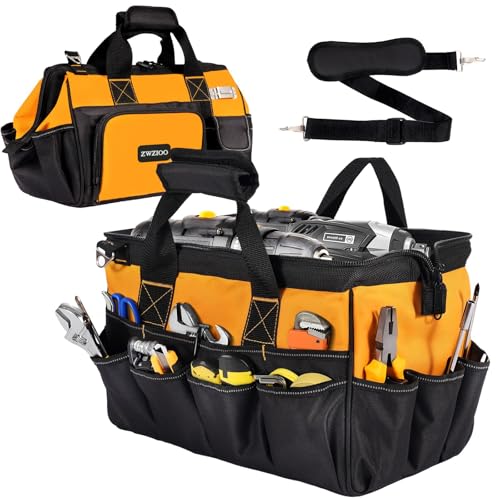Heavy Duty Tool Bag for men, 16 Inch Tool Box Organizer, Large Portable Canvas Tool storage with 19 Pockets for Truck & Car, Birthday Valentines Day Gifts for Men Dad Electrician Mechanic