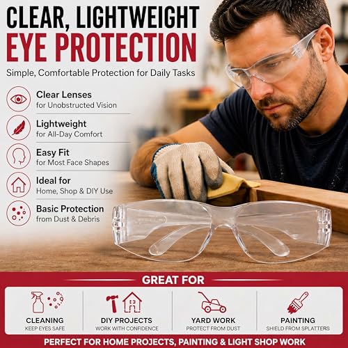 BISON LIFE Clear Safety Glasses – ANSI Z87.1 Scratch & Impact Resistant Wrap Around Eye Protection Goggles for Men & Women - color: Clear/Clear