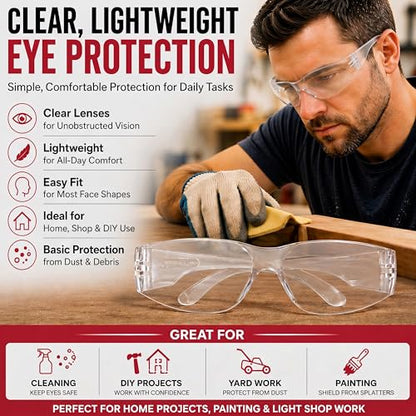 BISON LIFE Clear Safety Glasses – ANSI Z87.1 Scratch & Impact Resistant Wrap Around Eye Protection Goggles for Men & Women - color: Clear/Clear
