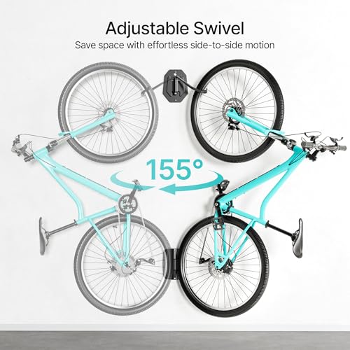 PEGZONE Swivel Bike Wall Mount, Heavy Duty Vertical Bike Rack with Fixed Hooks for Garage Storage, Wall Mounted Bicycle Hangers Holds up to 77 lbs for Indoor, 2 Pack - size: 2 Pack