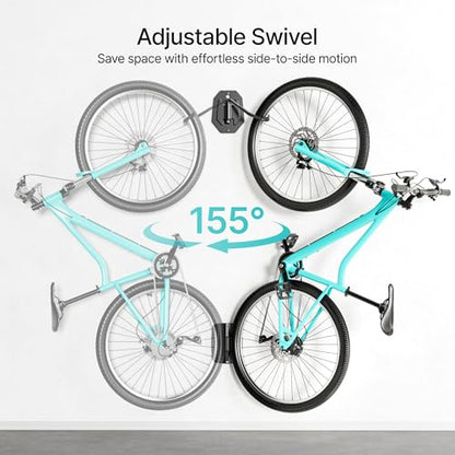PEGZONE Swivel Bike Wall Mount, Heavy Duty Vertical Bike Rack with Fixed Hooks for Garage Storage, Wall Mounted Bicycle Hangers Holds up to 77 lbs for Indoor, 2 Pack - size: 2 Pack