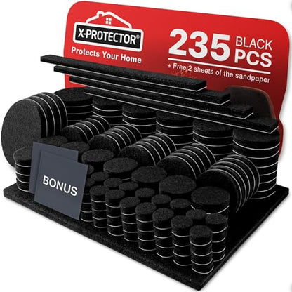 Felt Furniture Pads 235 PCS X-Protector! Huge Quantity of Black Furniture Pads for Hardwood Floors with Many Big Sizes – Your Ideal Wood Floor Protectors for Furniture. - size: 235 Pcs Black, Round & Square