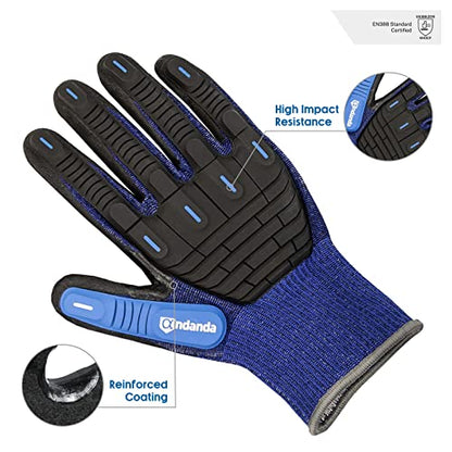 ANDANDA Cut Resistant Gloves, ANSI A5 Impact Work Gloves with Power Grip for Men and Women, Used for Woodworking, Glass Cutting, Construction, Cargo Handling, Car Repair,1 pair,L