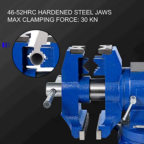 VEVOR Bench Vise 6 Inch, Double Swivel Rotating Heavy Duty Vise Head/Body Rotates 360°,Pipe Vise Bench Vices 30Kn Clamping Force,for Clamping Fixing Equipment Home or Industrial Use - size: 5 Inch