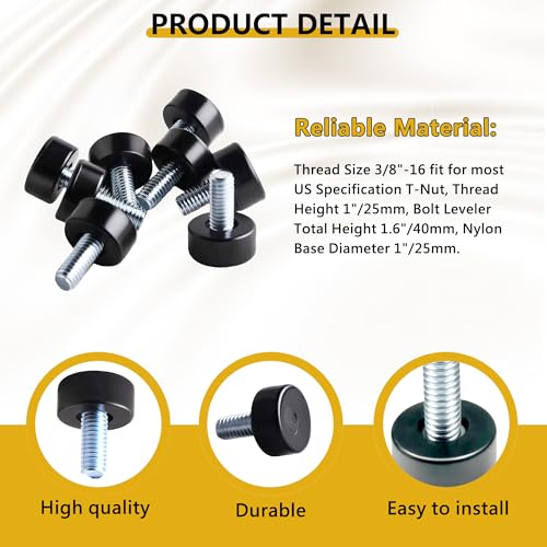 8 Pack Adjustable Furniture Levelers, 3/8"-16 UNC Threaded Leveling Feet for Tables, Chairs, Cabinets, Wire Rack, Sofa - Heavy Duty Floor Protectors - size: 8x3/8"- No Nuts
