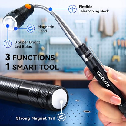 VIBELITE Extendable Magnetic Flashlight with Telescoping Magnet Pickup Tool-Cool Gadget Gifts for Men, Women, Him, Teen Boys, Husband, Dad, Father, Mechanic, Birthday Gifts for Men, Black - style: Magnetic Tool