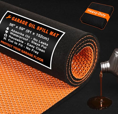 Golener Oil Spill Mat - Garage Floor Mat, Absorbent Oil Pad, Premium Maintenance Mat, Waterproof, Contain Liquid, Protect Floor from Spill & Stain, Reusable, Washable, Durable, 36”x59”, Black/Orange - size: 3' x 4'11" (Rectangular)