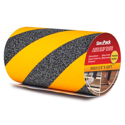 Anti Slip Tape Black Yellow 8Inch x 30FT Non Skid Tape, Best Grip Non Slip Strips Tape High Traction Friction Abrasive Adhesive for Stairs Step Indoor Outdoor - color: Black&Yellow, size: 8IN X 30FT
