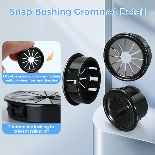 25 Pcs Cable Grommet, Snap Bushing 1" (25 mm) Mounting Diameter, Flexible Petal-Shaped Buckle Round Nylon Desk Grommet for Wires Through Countertop Cord Organizer and Protection, Black - style: 1" -RSB 25PCS