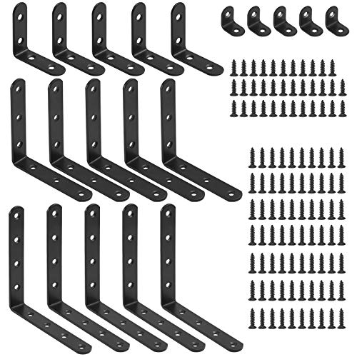 Glarks 130Pcs Black L Bracket Right Angle Corner Brace Joint With Mounting Screws - 20mm 50mm 100mm 125mm for Wood Chair Bookshelf Board Window Furniture Cabinet - size: 4 Size L Bracket Set