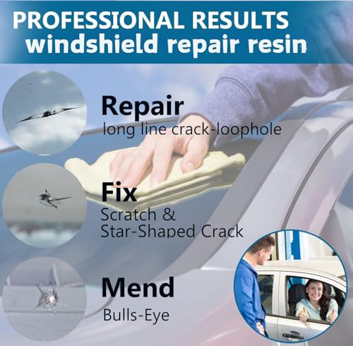 Car Windshield Crack Repair Kit with Vacuum Suction-Long-Lasting,Invisible Windshield Repair Kit for Chips and Cracks on SUVs,Trucks,Windows!Easy to Stop Crack Spreading in 20 Mins! (Round Repair)