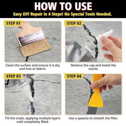 500g Concrete Crack Filler, High Elasticity Liquid Cement Crack Filler, Self-Leveling Waterproof Repair Sealant for Driveway, Walkway, Patio, Hole -Quick Drying, Permanent Fix (Concrete Crack Filler)