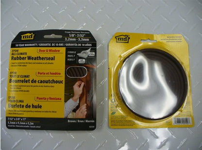 All Weather EPDM Rubber weatherstripping, P Seal Door Seal - MD Building Products 02550 (Pack of 2) - color: Brown, size: 7/32 in. x 3/8 in. (Pack of 2)