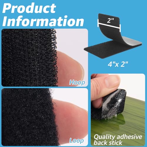 Art3d 16 Sets Hook and Loop Tape Sticky Back, 4"x2" Double-Sided Command Adhesive Strip Heavy Duty - color: Black, size: 4 x 2 Inch (Pack of 16)